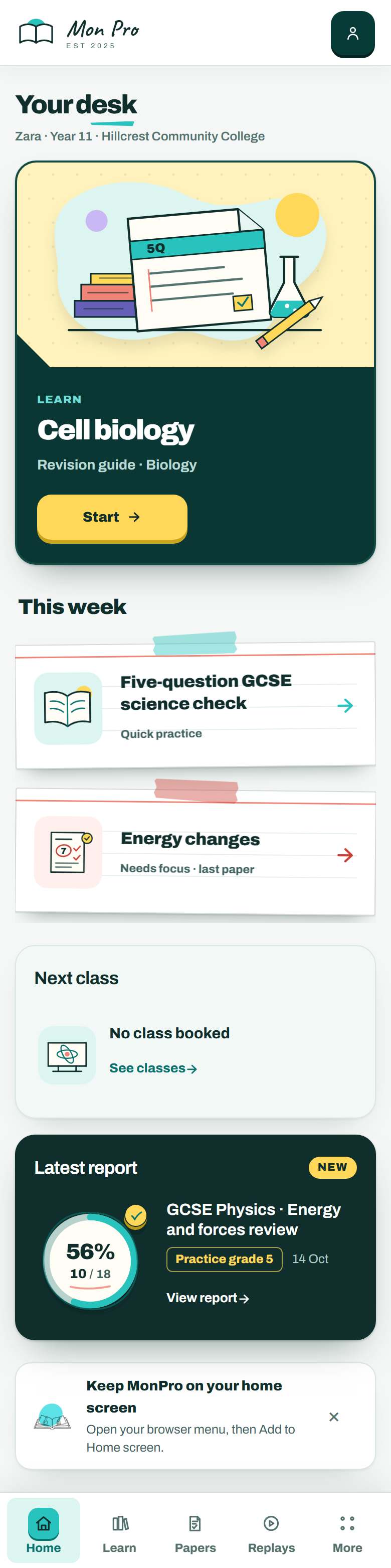 The same page on a phone