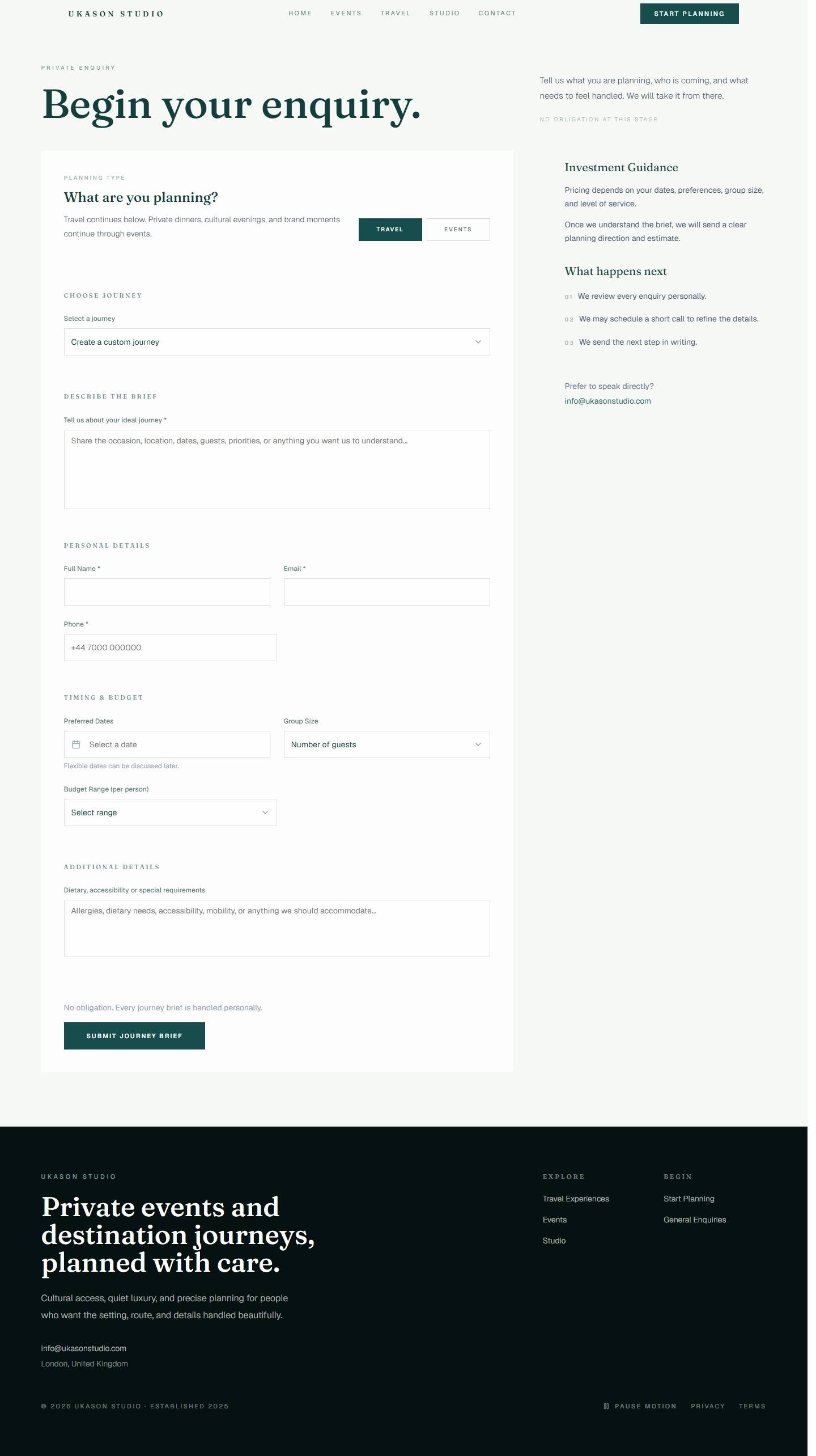 Ukason Studio enquiry form