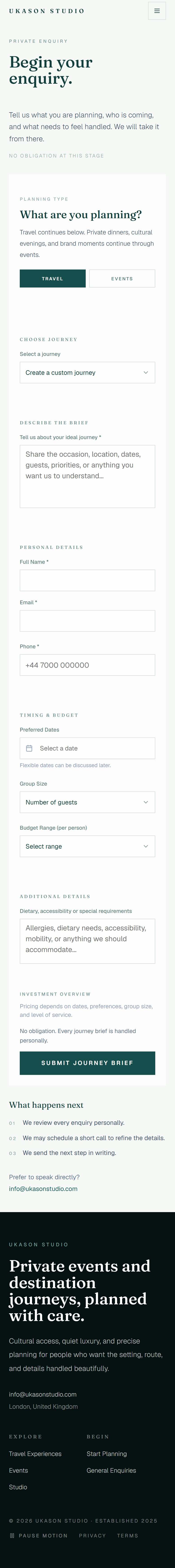 The enquiry form on a phone