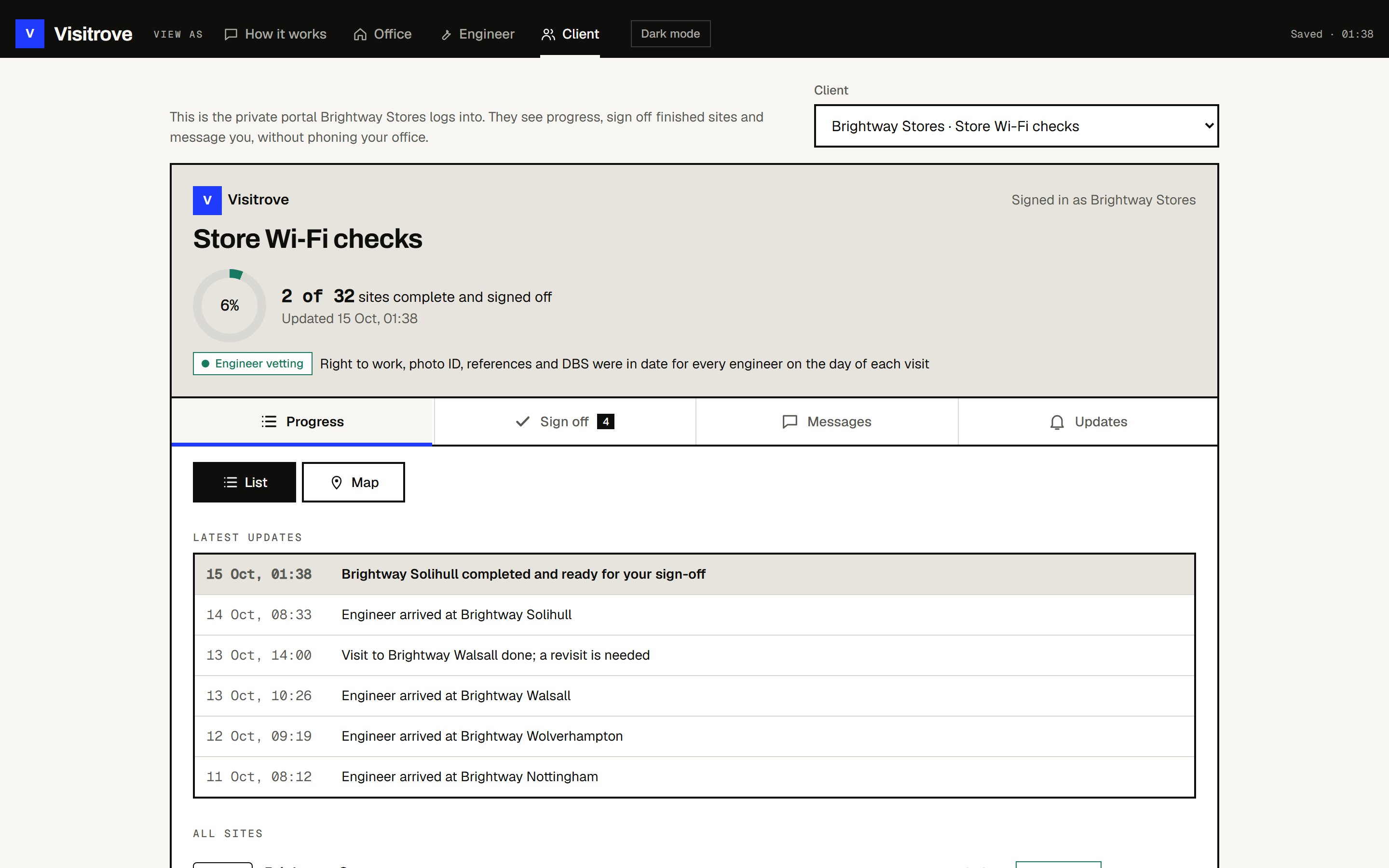 Client progress page